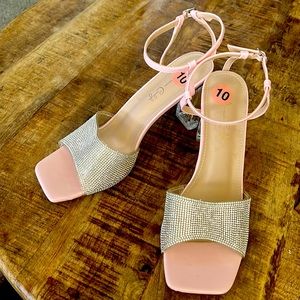 COPY - Size 10 Jessica Carlisle pink rhinestone heels. Ankle strap. Clear 3 inc…